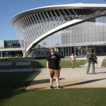 Sam in front of new Student Union building
