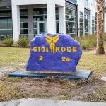 Painted rock memorializing Kobe Bryant and daughter Gigi