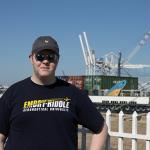 Sam with SpaceX Falcon 9 first stage 1051.3 used to launch Starlink-3 satellites in the background