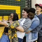 2019 grads, Deborah, Grant, Mamadou and James, inexplicably celebrating something