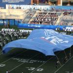 Georgia State band marches on to field under banner
